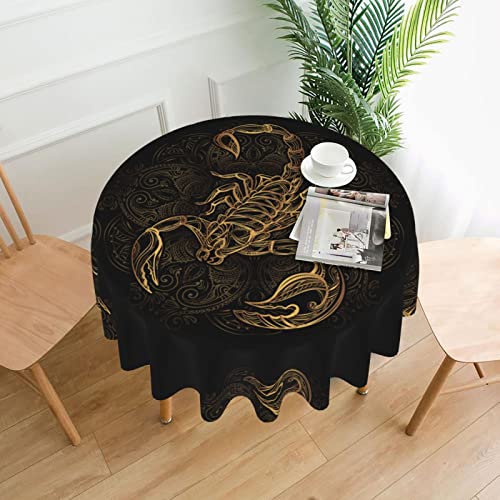 Runde Tischdecke mit goldfarbenem Skorpion-Druck, 152,4 cm, wasserabweisend, auslaufsicher, waschbar, Polyester-Tischdecke, für Picknick, Küche und Urlaubsessen Runde Tischdecke mit goldfarbenem Skorpion-Druck, 152,4 cm, wasserabweisend, auslaufsicher, waschbar, Polyester-Tischdecke, für Picknick, Küche und Urlaubsessen von NHGFVT