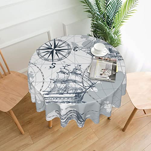 Runde Tischdecke mit maritimem Segelboot-Karte – 152 cm, wasserabweisend, auslaufsicher, waschbar, Polyester-Tischdecke, für Picknick, Küche und Urlaubsessen von NHGFVT