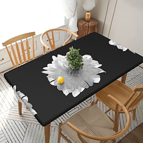 Schwarz und Weiß Blumendruck Elastische Kanten Tischabdeckung für Küche Esstisch Hochzeit Party Home Decor von NHGFVT