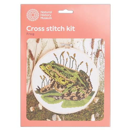 NHM Kreuzstich-Set, Motiv: Naturgeschichte Museum, Frosch-Design, 14 cm, Sticksets für Erwachsene, Kreuzstich-Sets für Erwachsene Anfänger, Geschenkidee, mit Stickmustern, Stickset von NHM
