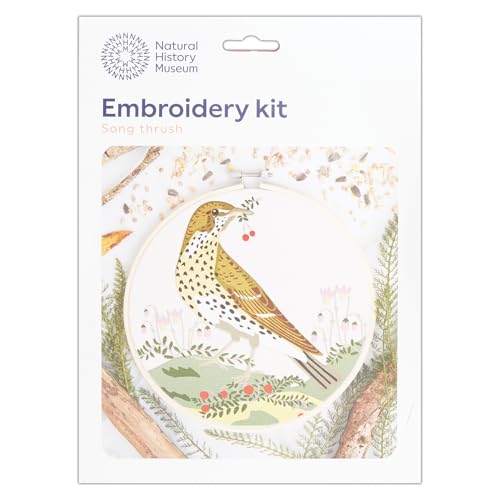 NHM Naturgeschichte Museum Stickrahmen Dekoration Kit, Song Drossel Design, 20,3 cm, Sticksets für Erwachsene & Kreuzstich Kits für Erwachsene Anfänger, Geschenkidee, mit Stickmuster von NHM