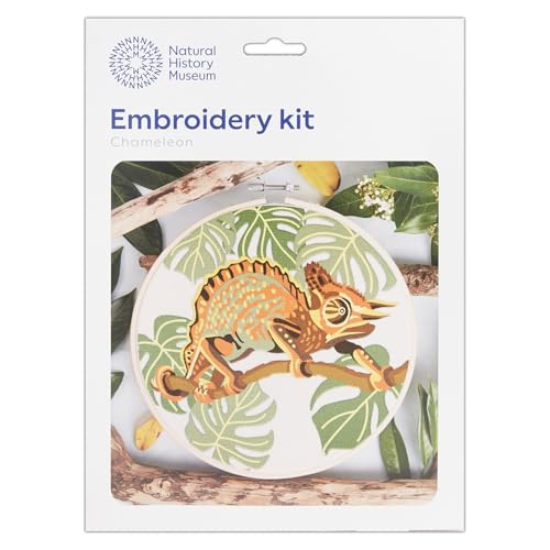 NHM Naturgeschichte Museum Stickrahmen Dekoration Kit Chamäleon Design 20,3 cm Sticksets für Erwachsene & Kreuzstich Kits für Erwachsene Anfänger Geschenkidee mit Stickmuster von NHM