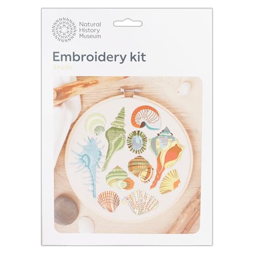NHM Naturgeschichte Museum Stickrahmen Dekoration Kit Muscheln Design 20,3 cm Sticksets für Erwachsene & Kreuzstich Kits für Erwachsene Anfänger Geschenkidee mit Stickmuster von NHM
