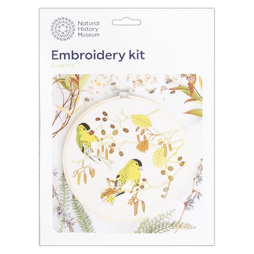 NHM Naturgeschichte Museum Stickrahmen Dekorationsset, Siskins Design, 20,3 cm, Sticksets für Erwachsene & Kreuzstich-Sets für Erwachsene Anfänger, Geschenkidee, mit Stickmuster von NHM