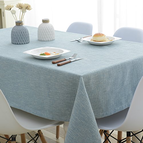 NHOMY Baumwoll-Leinen-Tischdecke, reine Farbe, Tischdecke für Küchentischdecken, rechteckig, dekorative Tischdecke, 130 x 180 cm (blau, 130 x 180 cm) von NHOMY