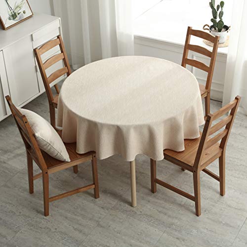 NHOMY Baumwoll-Leinen-Tischdecke, rund, für Küche, dekorativ, 130 x 130 cm (Beige, 130 x 130 cm) von NHOMY