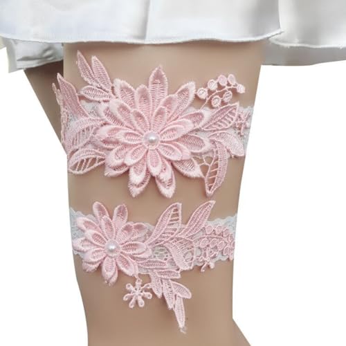 NHQZ 1 Pezzo Wedding Rosa Bridal White Lace Reggicalze Fiocco Strass Gamba Manica Elastico Gamba Anello Prom Dance Cosplay Party per Donne e Ragazze A von NHQZ