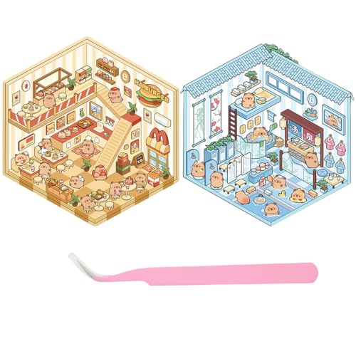 NHQZ 3D House Stickers, Miniatur Haus Sticker 3D, 3D Sticker Scene, Haus Aufkleber Machen Sie Ihren Eigenen, Relief Stress für Erwachsene und Kinder, Wasserschwein, 2 Stück NHQZ 3D House Stickers, Miniatur Haus Sticker 3D, 3D Sticker Scene, Haus Aufkleber Machen Sie Ihren Eigenen, Relief Stress für Erwachsene und Kinder, Wasserschwein, 2 Stück von NHQZ