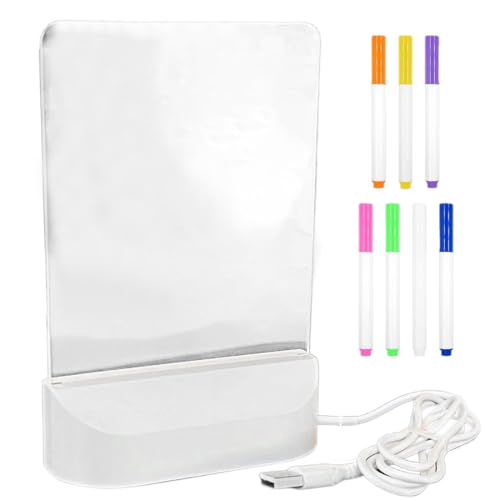 NHQZ LED Notiztafel mit Farben,Acryl Notiztafel mit 7 Farben Stift,LED Tafel,LED Maltafel Kinder,Transparente Leuchtende LED Schreibtafel,Abwischbar,Notizblock,Schreibtafel,Memo (13.5 * 11CM) von NHQZ