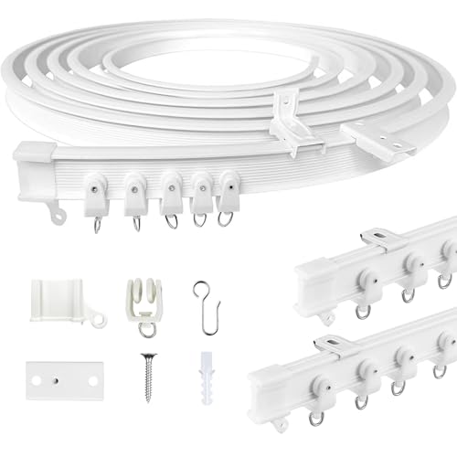 7m Flexible Deckenvorhangschiene, gebogene Vorhangschiene mit stummen Rollen,ideal für Duschfenster, Wohnmobil-Raumteiler, Privatsphäre und Heimdekoration - weiß 7m Flexible Deckenvorhangschiene, gebogene Vorhangschiene mit stummen Rollen,ideal für Duschfenster, Wohnmobil-Raumteiler, Privatsphäre und Heimdekoration - weiß von NHTJTHE