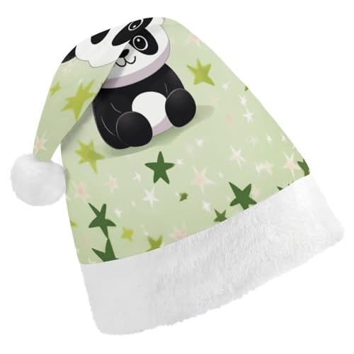 NHYDSPQ Weihnachtsmütze, niedlicher Panda- und Stern-Druck, Weihnachtsmannmütze, Unisex, bequeme Weihnachtsmütze von NHYDSPQ