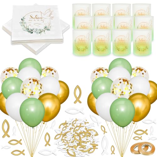 Taufe Deko,Tischdeko Taufe,Junge Mädchen Deko Taufe,Taufe Luftballons Servietten Taufdeko,Windlicht Tischdeko Taufe,Taufe Dekoration,Ideal für Jungen und Mädchen mit Spruch Schön dass Du da bist von NHYDZSZ