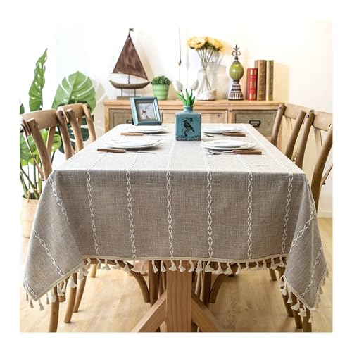 Dining -Tischdecke, rechteckiger Tischtuch 140x220 cm Polyester waschbarer Stickstreifen mit Quasten Tischtuch zum Essen in Innenräumen und im Freien, Khaki Dining -Tischdecke, rechteckiger Tischtuch 140x220 cm Polyester waschbarer Stickstreifen mit Quasten Tischtuch zum Essen in Innenräumen und im Freien, Khaki von NHYHEHMR