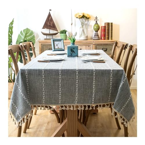 Esstischtuchabdeckung, rechteckige graue Tischkleidung 120x180 cm Polyester abgelöschtes Stickstreifen mit Quasten -Tischdecke für Esstisch Esstischtuchabdeckung, rechteckige graue Tischkleidung 120x180 cm Polyester abgelöschtes Stickstreifen mit Quasten -Tischdecke für Esstisch von NHYHEHMR