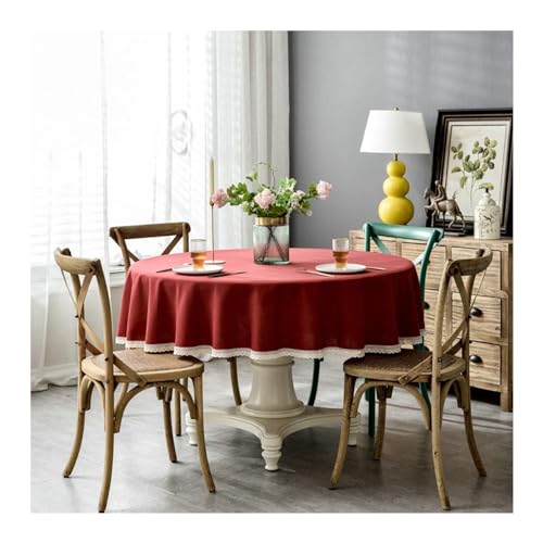 Farmhouse Tischdecke, runder rotes Tischtuch rund 200 cm Polyester Wiederverwendbare Feste Farbe mit Spitzenkante Tischdecke für Küchenessen Farmhouse Tischdecke, runder rotes Tischtuch rund 200 cm Polyester Wiederverwendbare Feste Farbe mit Spitzenkante Tischdecke für Küchenessen von NHYHEHMR