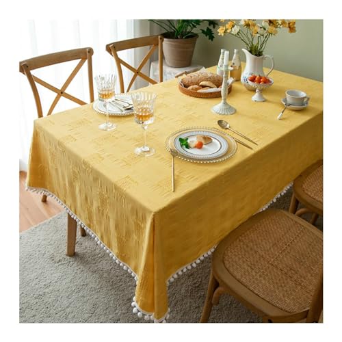 Längliches Tischtuch, Rechteck gelber Tisch Kleidung 140x180 cm Baumwolle wasserdichte Feste Farbe mit Samtkugel -Tischdecke für Esstisch Längliches Tischtuch, Rechteck gelber Tisch Kleidung 140x180 cm Baumwolle wasserdichte Feste Farbe mit Samtkugel -Tischdecke für Esstisch von NHYHEHMR