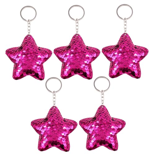 NHYHEHMR 1Set Sequin Pentagram Weihnachten Glitter sterngeformte Anhänger Party liefert Schlüsselketten Sternschlüssel Ringschlüsselkette Sternsequin Key Ring Kunststoff 5pcs von NHYHEHMR