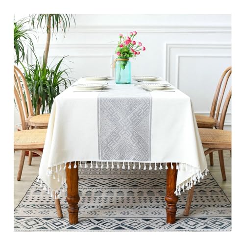 NHYHEHMR Tischtuch Rechteck, graues Tischtuch 140x260 cm Polyester Hitzebeständiger geometrischer Stickerei mit Quasten Tischtuch zum Essen in Innenräumen und im Freien NHYHEHMR Tischtuch Rechteck, graues Tischtuch 140x260 cm Polyester Hitzebeständiger geometrischer Stickerei mit Quasten Tischtuch zum Essen in Innenräumen und im Freien von NHYHEHMR