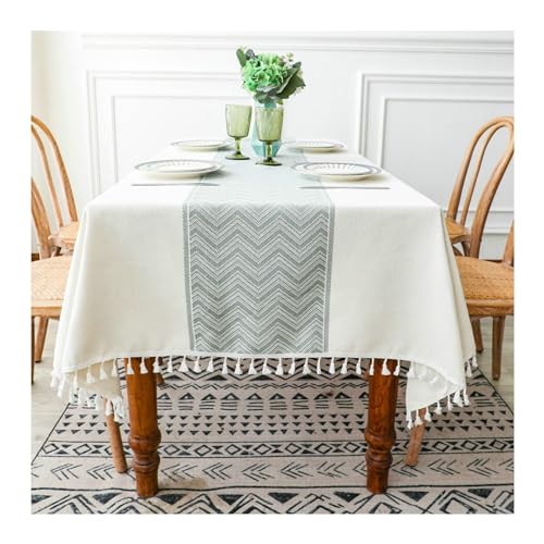 Quadratische Tischdecke, Rechteck weißer Tischtuch 140x180 cm Polyester Nicht -Schlupfwellenmuster mit Quasten -Tischdecke für Küchenessen Quadratische Tischdecke, Rechteck weißer Tischtuch 140x180 cm Polyester Nicht -Schlupfwellenmuster mit Quasten -Tischdecke für Küchenessen von NHYHEHMR