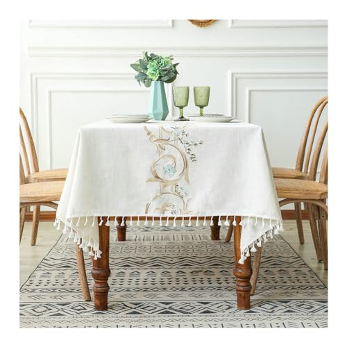 Quadratische Tischdecke, Rechteck weißer Tischtuch 140x260 cm Polyester aus Wischblumen Stickerei mit Quasten -Tischdecke für Küchenessen Quadratische Tischdecke, Rechteck weißer Tischtuch 140x260 cm Polyester aus Wischblumen Stickerei mit Quasten -Tischdecke für Küchenessen von NHYHEHMR