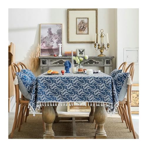 Rechteck -Tischdecken, Küchentischtuch 135x220 cm Baumwollwäsche wasserdichte Wolkenform mit Quasten Tischtuch zum Essen im Innenbereich und im Freien, Marineblau Rechteck -Tischdecken, Küchentischtuch 135x220 cm Baumwollwäsche wasserdichte Wolkenform mit Quasten Tischtuch zum Essen im Innenbereich und im Freien, Marineblau von NHYHEHMR