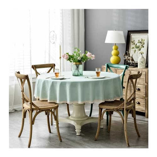 Runde Esszimmer Tischdecke, Küchentisch Kleidung rund 120 cm Polyester wasserdichte Feste Farbe mit Spitzenkante Tischdecke für Esstisch, blau grün Runde Esszimmer Tischdecke, Küchentisch Kleidung rund 120 cm Polyester wasserdichte Feste Farbe mit Spitzenkante Tischdecke für Esstisch, blau grün von NHYHEHMR