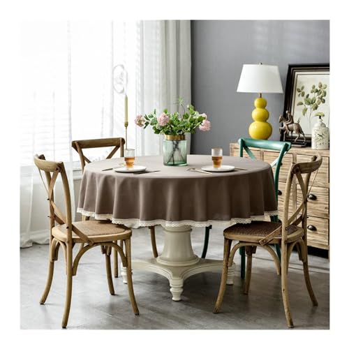 Runde Polyester -Tischdecke, Küchentischdecke rund 220 cm wiederverwendbares Feste Farbe mit Spitzenkantentischtüchern für Partys, Küchenessen, Urlaub, dunkler Khaki Runde Polyester -Tischdecke, Küchentischdecke rund 220 cm wiederverwendbares Feste Farbe mit Spitzenkantentischtüchern für Partys, Küchenessen, Urlaub, dunkler Khaki von NHYHEHMR