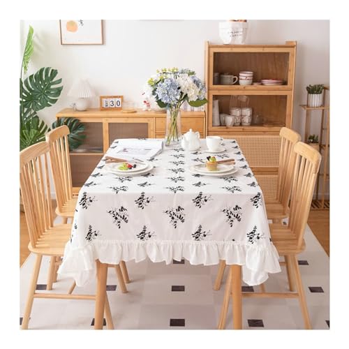 Tischdecke Rechtecktisch, Küchentischtuch 150x260 cm Baumwollwaschbare Blüten Stickstoffe zum Essen im Innen- und Außenbereich, Schwarzweiß Tischdecke Rechtecktisch, Küchentischtuch 150x260 cm Baumwollwaschbare Blüten Stickstoffe zum Essen im Innen- und Außenbereich, Schwarzweiß von NHYHEHMR