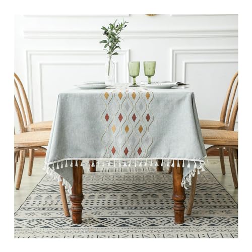 Tischdecke quadratischer Tisch, Rechteckblaue Tischdecke 100x160 cm Polyester wasserdichtes Stickrhombus mit Quasten -Tischdecke für Küche Dinning Tabletop Dekoration Tischdecke quadratischer Tisch, Rechteckblaue Tischdecke 100x160 cm Polyester wasserdichtes Stickrhombus mit Quasten -Tischdecke für Küche Dinning Tabletop Dekoration von NHYHEHMR