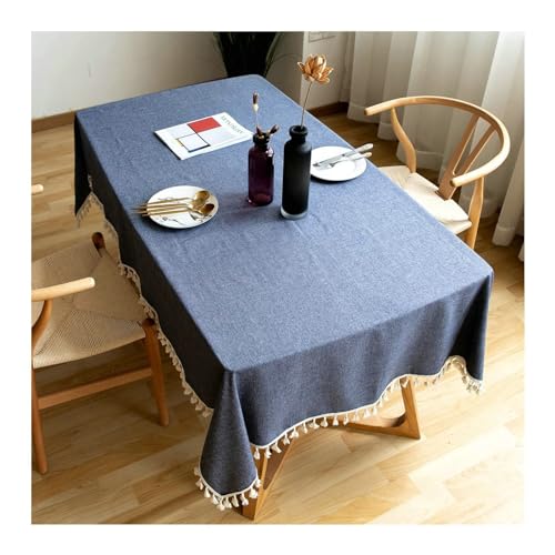 Tischdecke rechteckig, Küchentisch Kleidung 90x90 cm Baumwollwäsche waschbare Feste Farbe mit Quasten -Tischdecke für Esstisch, Marine Tischdecke rechteckig, Küchentisch Kleidung 90x90 cm Baumwollwäsche waschbare Feste Farbe mit Quasten -Tischdecke für Esstisch, Marine von NHYHEHMR