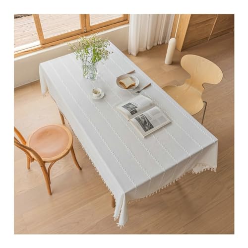 Tischtuch Esstisch, Rechteck weißer Tischtuch 100x140 cm Polyester Nicht -Slip -Stickstreifen mit Quasten -Tischdecke für Küchenessen Tischtuch Esstisch, Rechteck weißer Tischtuch 100x140 cm Polyester Nicht -Slip -Stickstreifen mit Quasten -Tischdecke für Küchenessen von NHYHEHMR