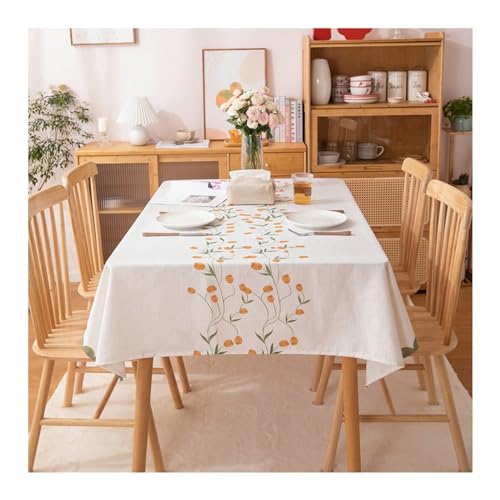 Tischtuch Esszimmer, Rechtecktischtuch 130x100 cm Polyester wasserfeste Tulpen gedruckte Tischdecke für Küchenessen, Beige Orange Tischtuch Esszimmer, Rechtecktischtuch 130x100 cm Polyester wasserfeste Tulpen gedruckte Tischdecke für Küchenessen, Beige Orange von NHYHEHMR