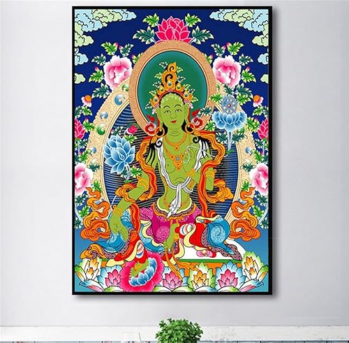 5D-Diamant-Malerei-Set zum Selbermachen für Erwachsene, grüne Tara-Thangka (50 x 80 cm), 5D-Diamantgemälde, Vollbohr-Stickerei, Kreuzstich-Set, DIY-Diamantkunst, Edelsteingemälde, Bilder, von NHYXW