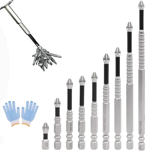Hochmagnetischer Schraubendreher-Bohrer-Satz, Anti-Rutsch-Schraubendreher-Bit-Satz, universeller starker magnetischer elektrischer Schraubendreher-Satz 25 50 65 70 75 90 100 120 150 mm(9pc) von NIANE