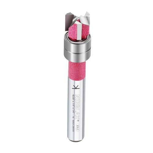 NIBBLAX Double Top Bearing Flush Trim Bit - 3-Nut-Fräser 1/4 Zoll Schaft, 3/8 Zoll Schnittdurchmesser & 1/4 Zoll Schnittlänge, bündiger Trimmfräser für Holzbearbeitung von NIBBLAX