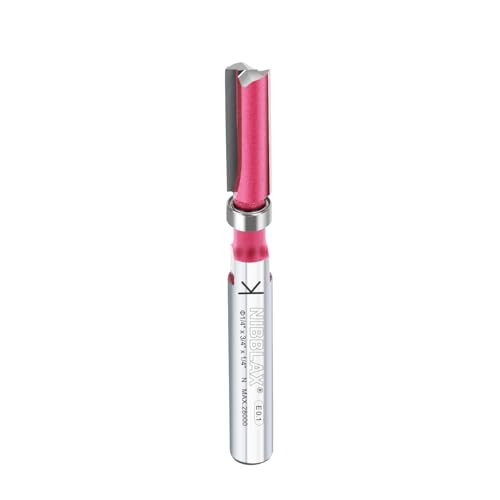 NIBBLAX Obere Lager-Bit, 3-Nut-Fräser, 1/4-Zoll-Schaft, 6,35 mm Schnittdurchmesser und 1,9 cm Schnittlänge, bündiger Trimmfräser für Holzbearbeitung von NIBBLAX