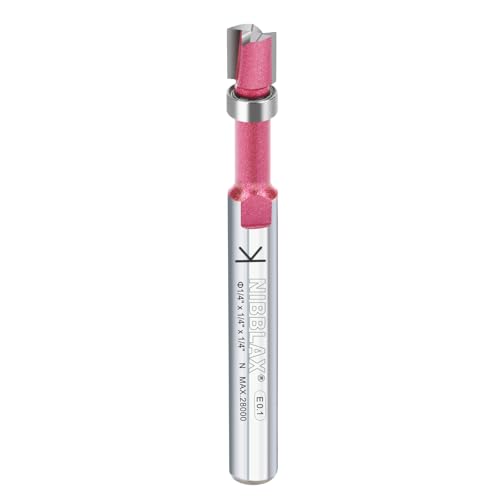 NIBBLAX Oberes Lager bündiges Trimm-Bit – 2-Nut-Fräser, 1/4-Zoll-Schaft, 6,35 mm Schnittdurchmesser & 1/4 Zoll Schnittlänge, bündiger Trimmfräser für Holzbearbeitung von NIBBLAX
