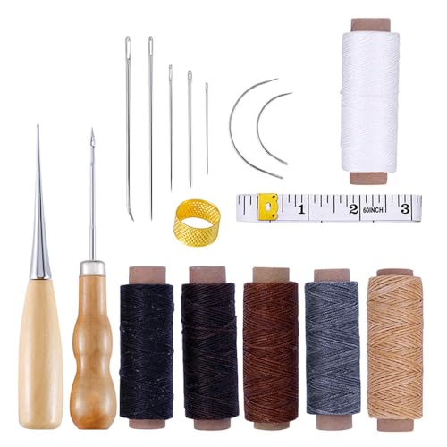 NIACVKIT 17Pcs Leder-Nähwerkzeug-Set, Hand Leder Werkzeug Set Enthalten Leder Nähnadeln Ledernadeln Nähahle Lederwerkzeug Fingerhut und 6 Rollen Leder Wachsfaden für Teppich NIACVKIT 17Pcs Leder-Nähwerkzeug-Set, Hand Leder Werkzeug Set Enthalten Leder Nähnadeln Ledernadeln Nähahle Lederwerkzeug Fingerhut und 6 Rollen Leder Wachsfaden für Teppich von NICAVKIT