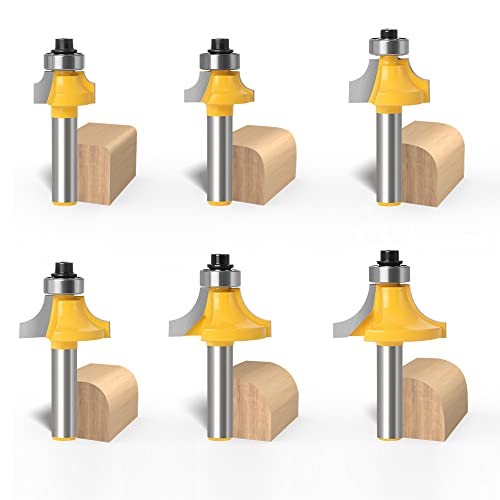 NICAVKIT 6 Stück 8mm Schaft Abrundfräser Standard Fräser für Oberfräse Set, Hartmetall Runde Über Fräser Bits Oberfräsen-Bits Kanten-Router-Bit Fräswerkzeuge für die Holzbearbeitung von NICAVKIT