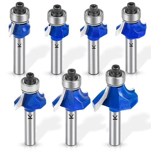 NICAVKIT 7 Stück Abrundfräser Standard Rundfräser Set 8mm Schaft, Radius 2-3-4-5-6-8-10mm Hartmetall Runde Über Fräser Bits Oberfräsen-Bits Kantenfräser für die Holzbearbeitung von NICAVKIT