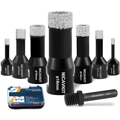 NICAVKIT 8Pcs Diamant Fliesenbohrer Set mit Adapter, M14 Diamant Lochsäge Bohrkrone Kit 6/8/10/12/14/16/18mm Diamantbohrer Set für Porzellan Fliese Granit Marmor Fliesen Bohren NICAVKIT 8Pcs Diamant Fliesenbohrer Set mit Adapter, M14 Diamant Lochsäge Bohrkrone Kit 6/8/10/12/14/16/18mm Diamantbohrer Set für Porzellan Fliese Granit Marmor Fliesen Bohren von NICAVKIT