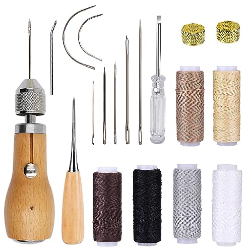 NICAVKIT Leder Nähset, Lederhandwerk Ledernähset Enthalten Leder Nähahle,Hand Ledernadeln,6 Rollen Leder Wachsfaden,Mit 7Pcs Nadel, Messingring,Spule,Greifer,Leder Werkzeuge Set für DIY Handwerk NICAVKIT Leder Nähset, Lederhandwerk Ledernähset Enthalten Leder Nähahle,Hand Ledernadeln,6 Rollen Leder Wachsfaden,Mit 7Pcs Nadel, Messingring,Spule,Greifer,Leder Werkzeuge Set für DIY Handwerk von NICAVKIT