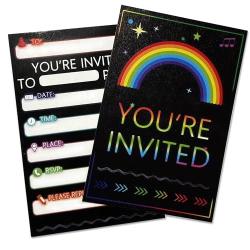 NICECONE Neon-Regenbogen-Party-Einladungskarten – 20 Stück, leuchtende Regenbogen-Themen-Einladungskarten, 10 x 15 cm, lebendige Geburtstagseinladungen für Kinder, Jugendliche, Disco, Festivals und NICECONE Neon-Regenbogen-Party-Einladungskarten – 20 Stück, leuchtende Regenbogen-Themen-Einladungskarten, 10 x 15 cm, lebendige Geburtstagseinladungen für Kinder, Jugendliche, Disco, Festivals und von NICECONE