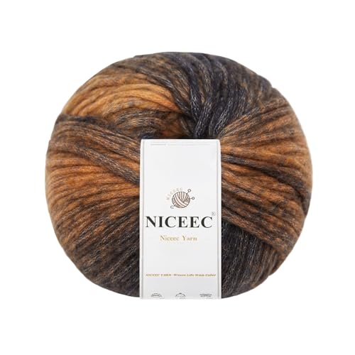 NICEEC 1 Knäuel Regenbogen-Wollmischgarn, weich, flauschig, Farbverlauf, selbststreifend, einfach zu verwendendes buntes Garn zum Häkeln und Stricken, insgesamt 130 g, 200 m – Sunset Glow von NICEEC