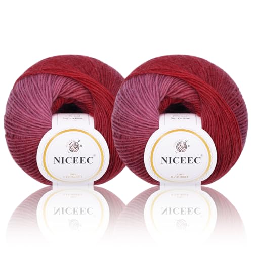 NICEEC 2 Knäuel, 100 % Regenbogenwolle, weicher Farbverlauf, selbststreifend, buntes einlagiges Garn zum Häkeln und Stricken (insgesamt 28 m x 2 cm), Nr. 28 von NICEEC