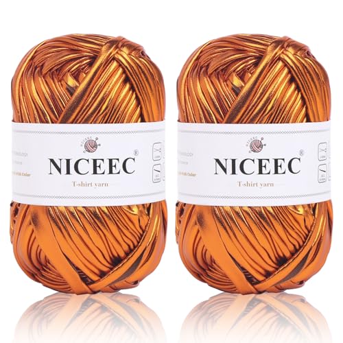 NICEEC 2 Knäuel Metall-T-Shirt-Garn, hell, glänzend, Häkeln und Stricken, Stoffgarn mit einseitiger Farbe, handgefertigtes DIY-Bastelkorbkissen, Länge 2 x 30 m, Orange NICEEC 2 Knäuel Metall-T-Shirt-Garn, hell, glänzend, Häkeln und Stricken, Stoffgarn mit einseitiger Farbe, handgefertigtes DIY-Bastelkorbkissen, Länge 2 x 30 m, Orange von NICEEC
