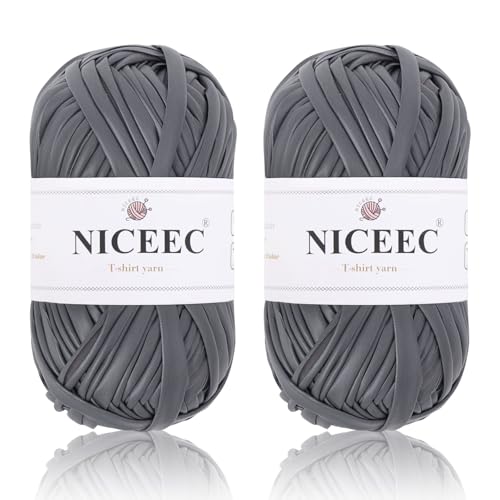 NICEEC 2 Knäuel Metall-T-Shirt-Garn, hell, glänzend, Häkeln und Stricken, Stoffgarn mit einseitiger Farbe, handgefertigtes DIY-Bastelkorbkissen, Länge 2 x 30 m, mattgrau NICEEC 2 Knäuel Metall-T-Shirt-Garn, hell, glänzend, Häkeln und Stricken, Stoffgarn mit einseitiger Farbe, handgefertigtes DIY-Bastelkorbkissen, Länge 2 x 30 m, mattgrau von NICEEC