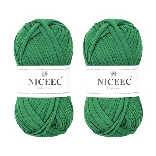 NICEEC 2 Knäuel Stoffgarn, T-Shirt-Garn zum Häkeln, Stricken, Handarbeiten, Tasche, Korb, Kissen, Länge 2 x 30 m, 2 x 100 g, Grün von NICEEC