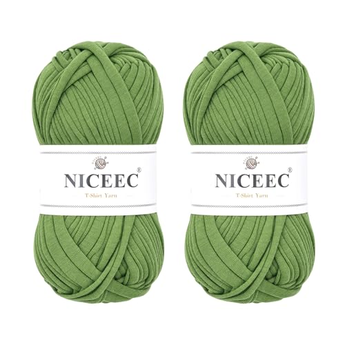 NICEEC 2 Knäuel Stoffgarn, T-Shirt-Garn zum Häkeln, Stricken, Handarbeiten, Tasche, Korb, Kissen, Länge 2 x 30 m, 2 x 100 g, warmes Grün NICEEC 2 Knäuel Stoffgarn, T-Shirt-Garn zum Häkeln, Stricken, Handarbeiten, Tasche, Korb, Kissen, Länge 2 x 30 m, 2 x 100 g, warmes Grün von NICEEC