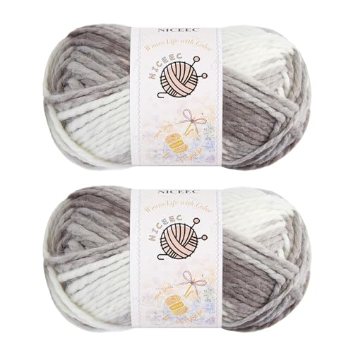 NICEEC 2 Knäuel sperriges Acrylgarn – weich, bunt, mehrfarbig, hochwertig, sperriges Garn zum Häkeln und Stricken, Gesamtlänge 120 m/150 g, Grau NICEEC 2 Knäuel sperriges Acrylgarn – weich, bunt, mehrfarbig, hochwertig, sperriges Garn zum Häkeln und Stricken, Gesamtlänge 120 m/150 g, Grau von NICEEC